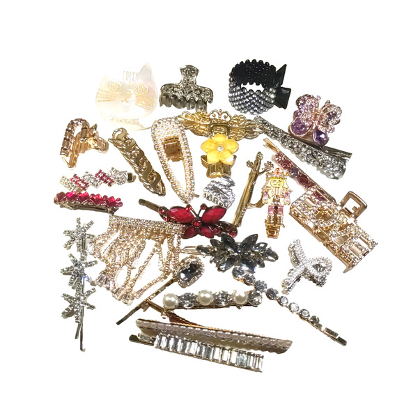 Junk Drawer Lot Hair Barrettes Tension Clips Bobby Pins Christmas Party Fun - Picture 1 of 16